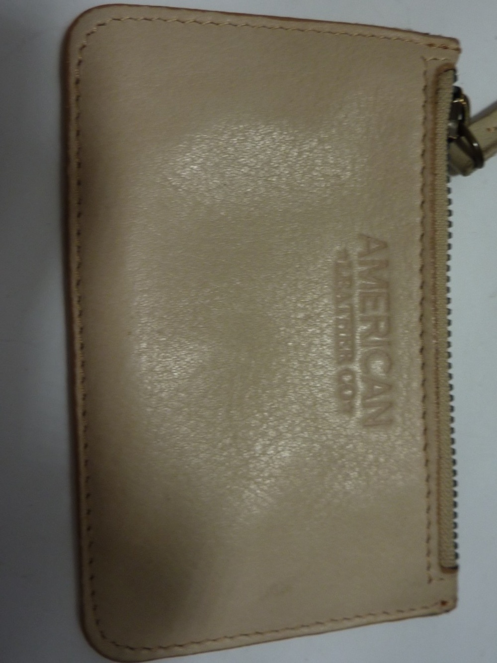 American Leather Co. Slim Card Organizer/Coin Wallet Beige 5 x 3''
